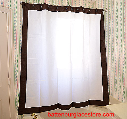 Shower Curtain. White with French Roast border
